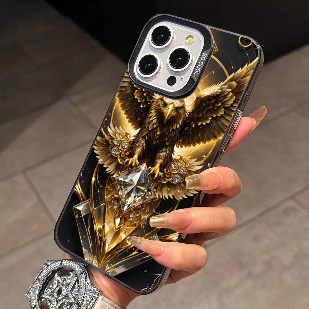 Stylish Eagle Golden Phone Case For iPhone 17,16,15,14,13,12,11 Plus,Pro Max,XS,Colorful Silver Black Cover