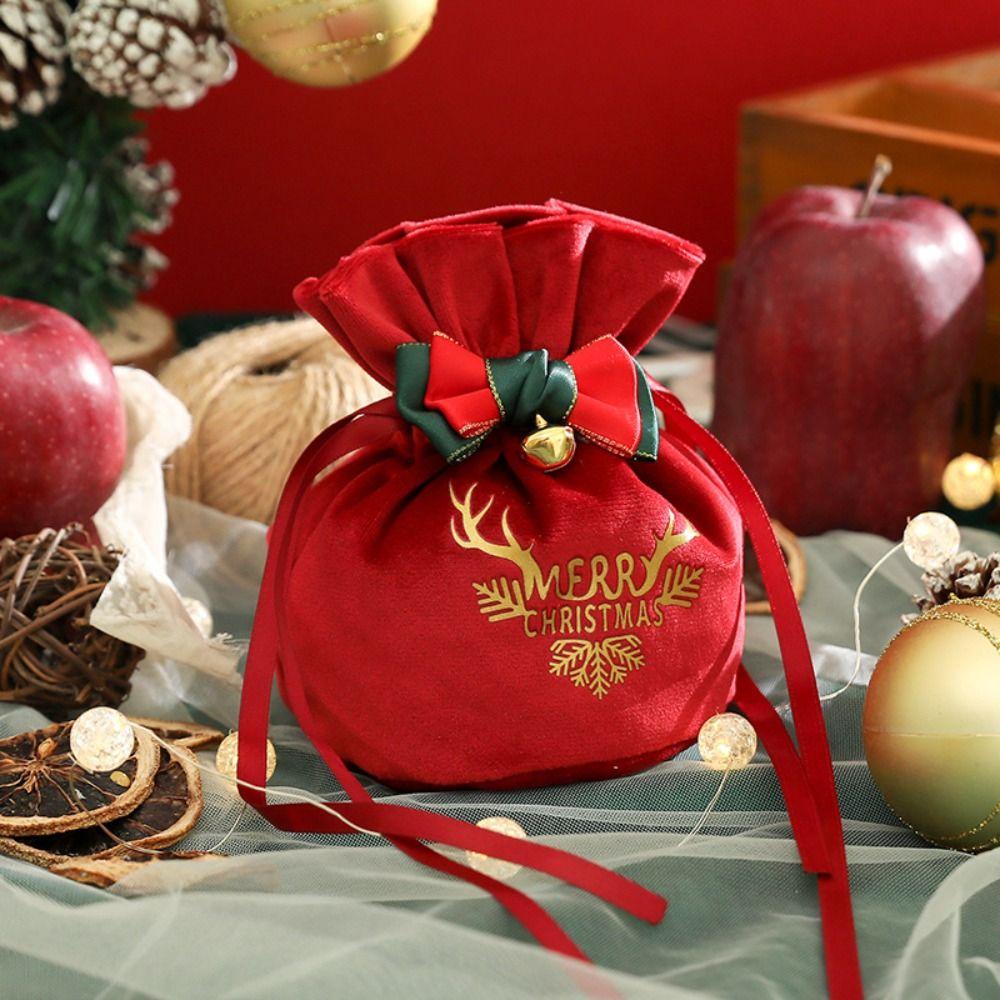 

Velvet Drawstring Gift Bags Snowman Christmas Tree Decoration Goody Handbag Childrens Kids red-4