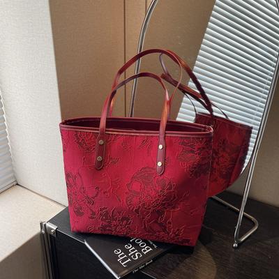 Suporte de bolsa de noiva vermelho de grande capacidade bolsa extra grande feminina nova moda outono e inverno bolsa de axila