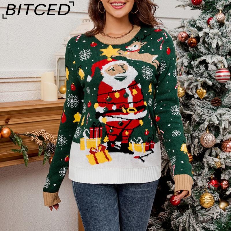 BITCED Plus Size Women's Christmas Sweater Autumn/Winter Santa Claus O-Neck Pullover
