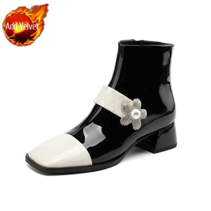 Fashion Booties European and American Style Chunky Heel Female Short Shoes Flower Autumn New In On Offer Trend 2025 Women's Ankle Boots