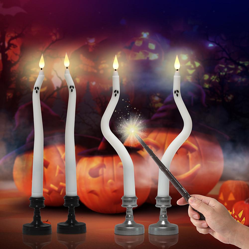 Halloween Twisted Ghost LED Taper Candles Flameless Spooky Ghost Face Electronic Candle For Halloween Party Gothic Table Decor