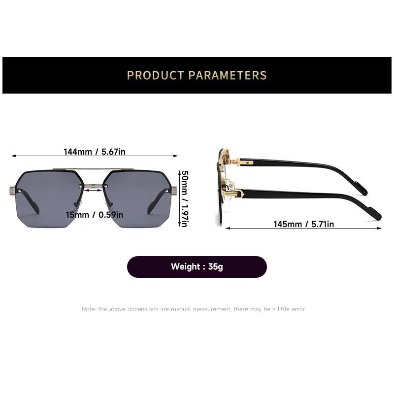 High Quality Rimless Men Sunglasses Uv400 Square Double Bridge Eyewear Sun Glasses