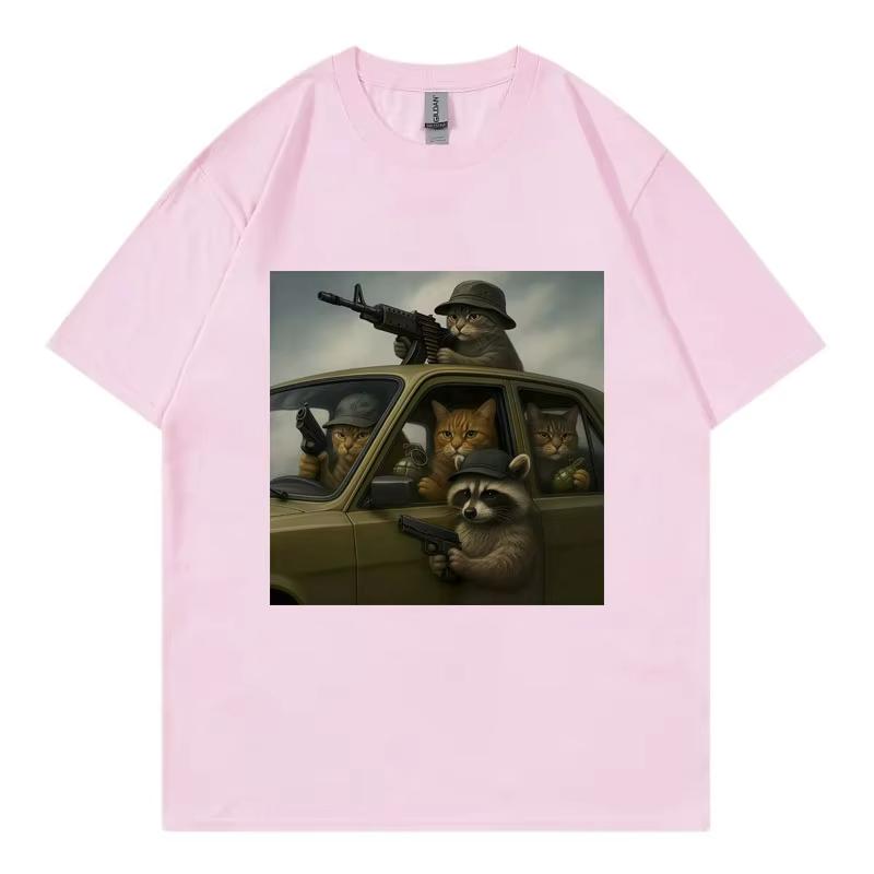 Funny Cat Gang Graphic T Shirts Men Women Vintage Fashion Short Sleeve T-shirts High Quality Cotton Oversized T-shirt Streetwear