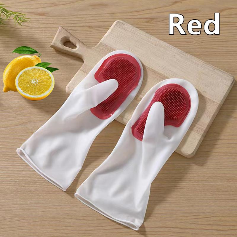 

Dishwashing Cleaning Gloves Magic Silicone Rubber Dish Washing Gloves For Household Scrubber Kitchen Cleaning Tools Reusable красный