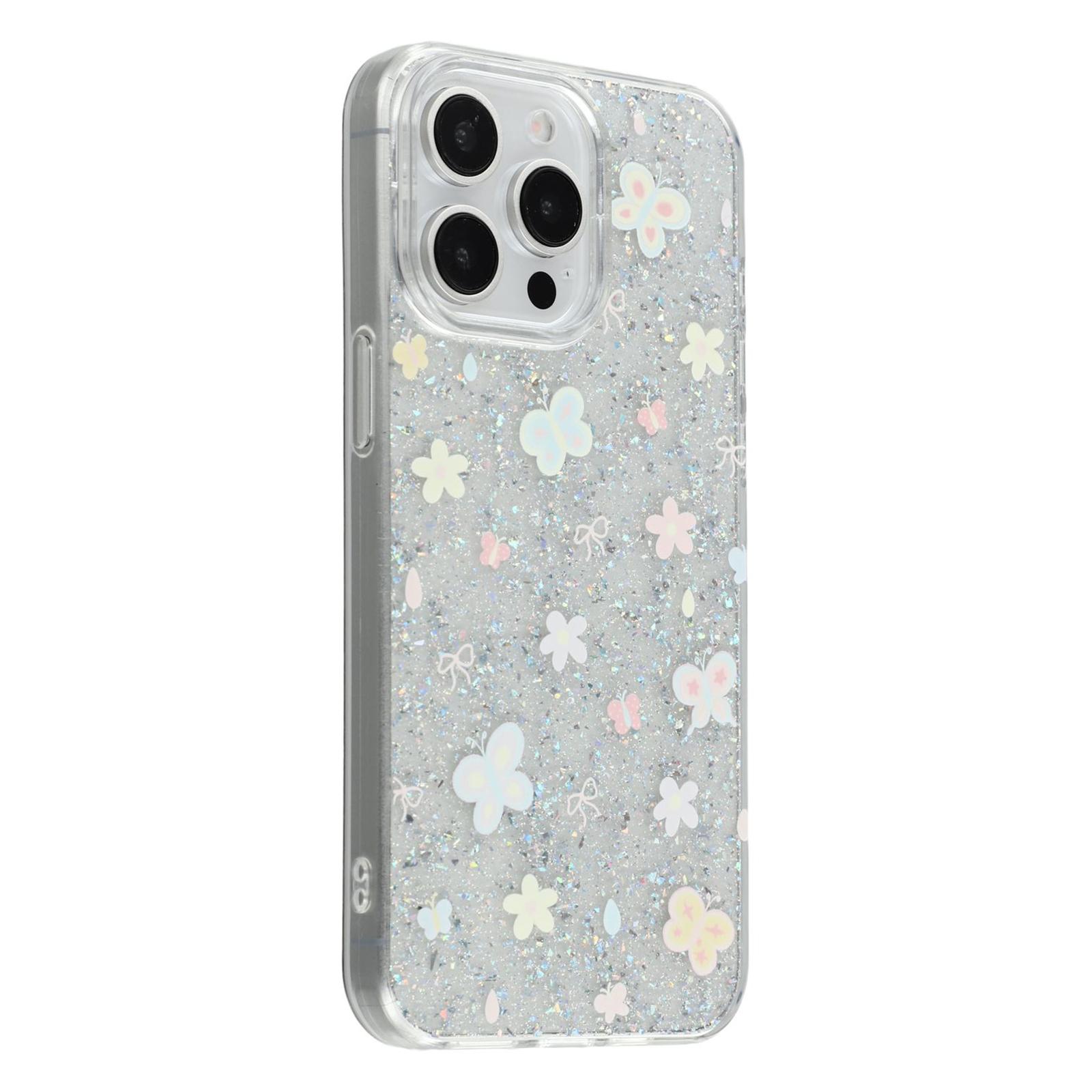 

For iPhone 15 Pro Max Case Shiny IMD TPU+Acrylic Phone Cover Large Camera Cutout Painted Butterflies