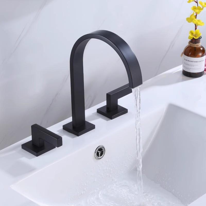 

Brushed Gold Bathroom Faucet Black Basin Sink Faucet Mixer Tap Widespread Black Wash basin Faucet 3 Hole Chrome Lavotory Faucet