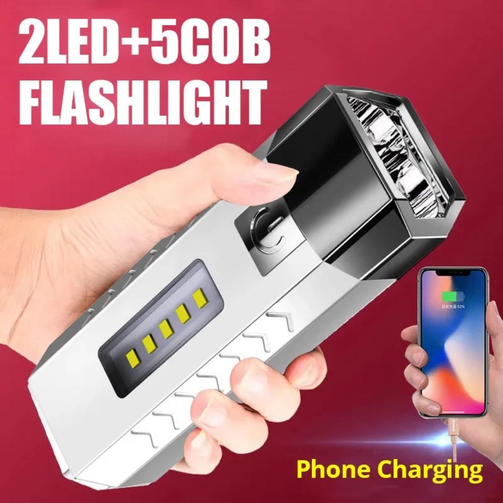 Mini Portable Ultra Bright LED Flashlight Double Light Source USB Rechargeable Outdoor Camping Fishing Lighting Torch