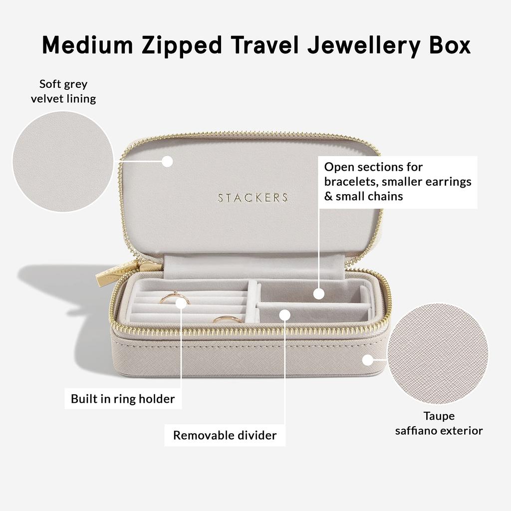 STACKERS LONDON Travel Jewelry Box, Portable Accessory Case, Size M (Greige)