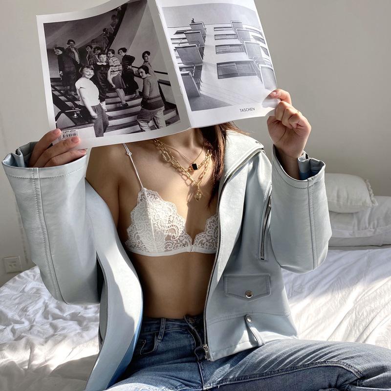 Ultra-thin Lace Front Button Bra French Triangular Cup Small Chest No Steel Ring Pure Desire Slim Strap Beautiful Back