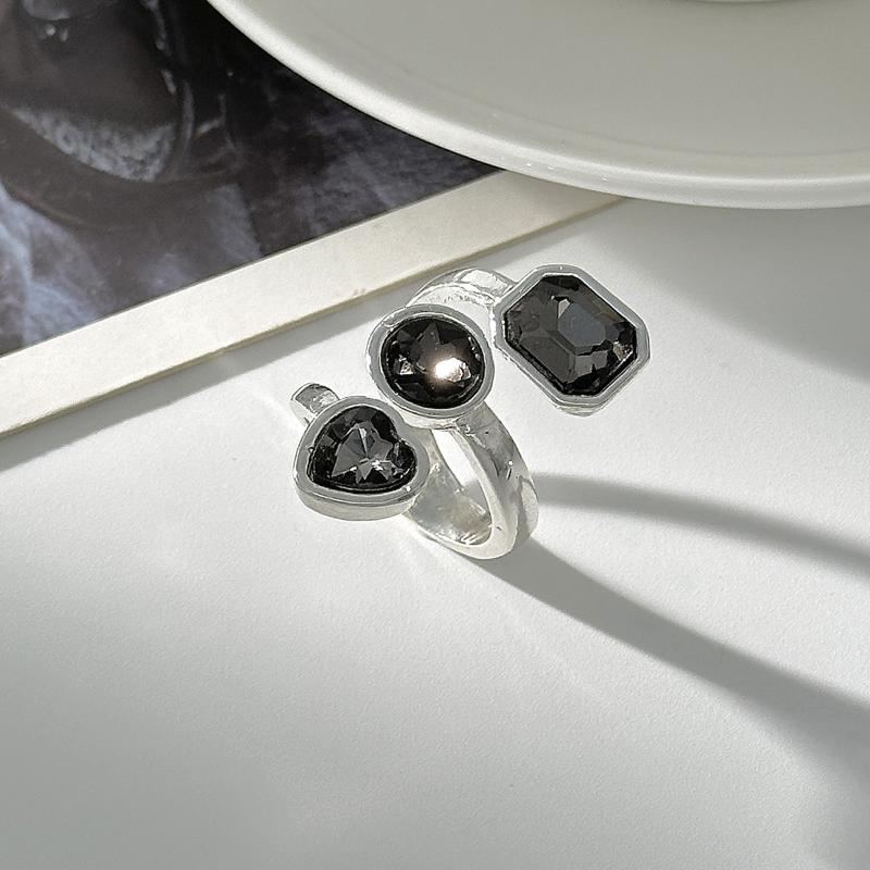 1/6pcs Minimalist Acrylic Rhinestone Open Ring - Geometric Adjustable Knuckle Ring for Women Trendy Party Jewelry Gift Accessory