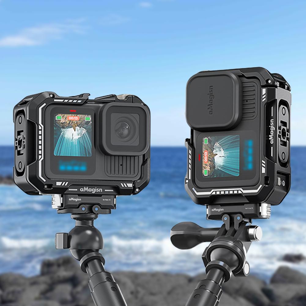 Metal Case Aluminum Cage for Max Lens Mod Video Light Quick Release Vertical Mount Kit Housing Cage for GoPro Hero 13/12/11/10/9