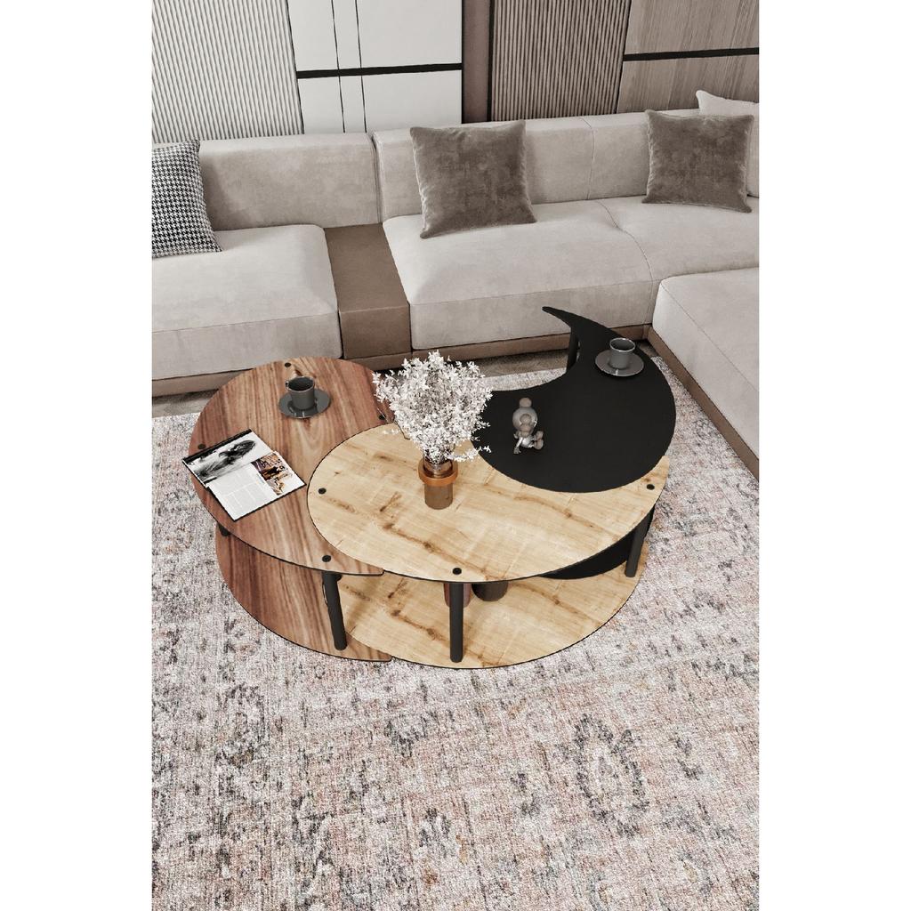 Yin Yang Unity Serenity Coffee Table Set Of 3 Sapphire Oak Madran Walnut Black 90 Cm Diameter