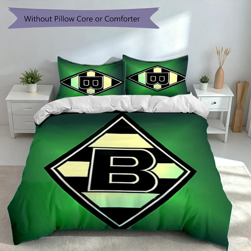 3pcs Borussia Monchengladbach Logo Duvet Cover Set, Includes 1 Duvet Cover and 2 Pillowcases,Skin-Friendly&Comfortable Fabric,Suitable Bedding Sets