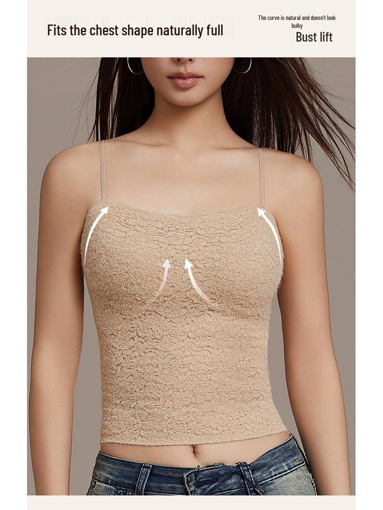 Autumn/Winter Rose Floral Lace Spaghetti Strap Seamless Bandeau Vest