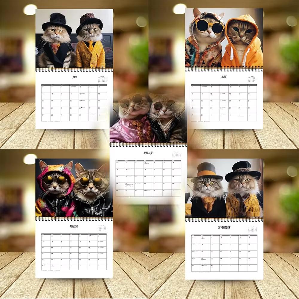 New 2026 Cat Calendar Funny Cats Design 12-Month Daily Weekly Monthly Planner Agenda Organizer Home Decor Hangable Wall Calendar