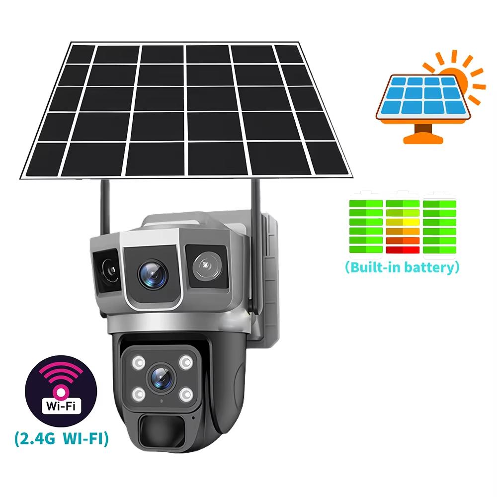 4G Solar IP-Kamera WIFI CCTV 12MP Dual Lens Triple Screen PTZ Auto Tracking 6K Neugierige Sicherheitsüberwachung V380 Pro Kamera