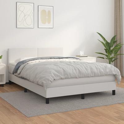 Vidaxl Continental Bed with Mattress, White, Faux Leather 140X190 Cm