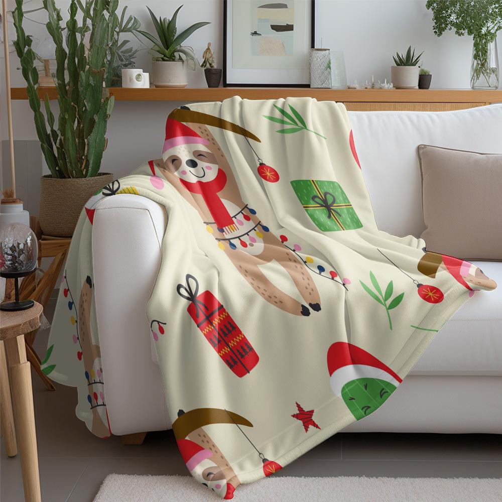 Cute Dog Christmas Throw Blanket Cozy Flannel Pet Holiday Festive Reversible Warm Soft Bedspread Couch Cover Gift Home Decor