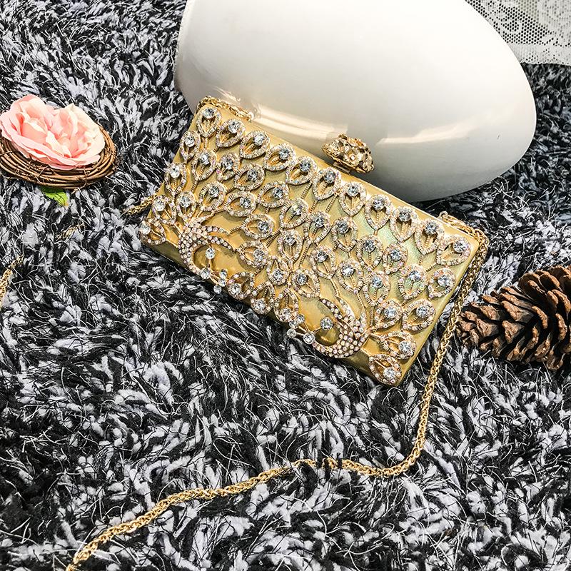 Fashion versatile chain shoulder messenger bag temperament personality diamond-encrusted peacock hand dinner bag new women's bag