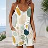 Women Plus Size Sleeveless Cami Short Romper Boho Moon Heart Star Leaf Print Jumpsuit With Side Pockets
