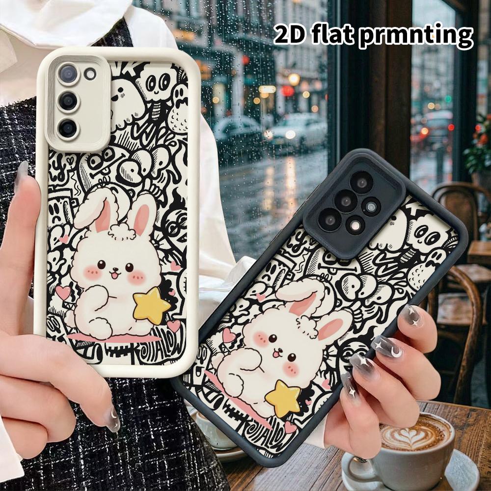 Phone Case: 2D Flat Samsung Galaxy A34 A35 M05 M06 S20 S22 S21 FE Plus 5G Protective Case, Little White Bunny Holding a Star, Christmas and Halloween