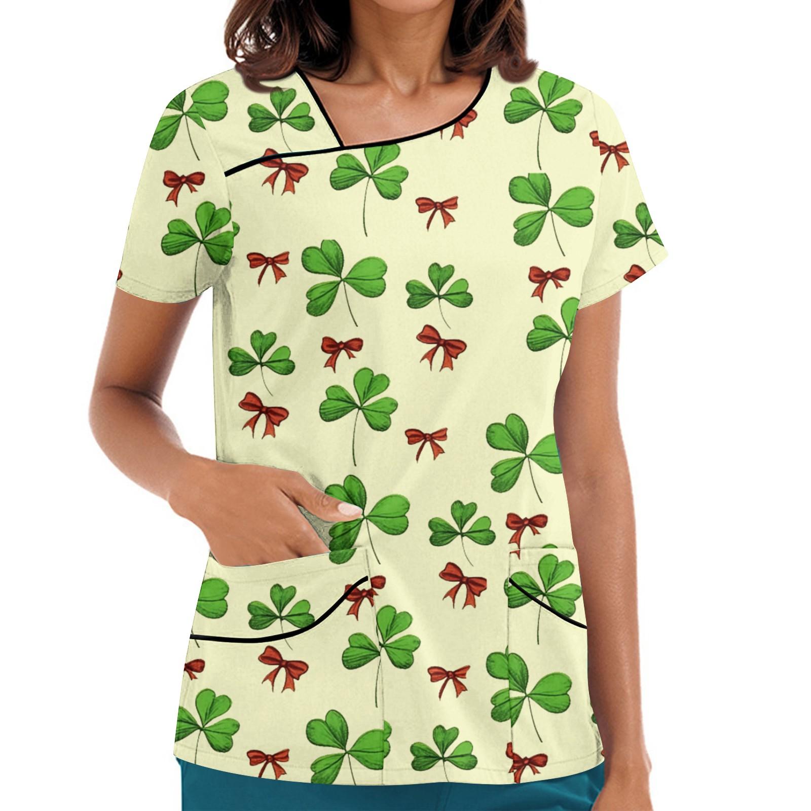 

Женская рабочая одежда с принтом, покатый воротник и двухслойные карманы, базовый верхний пуловер L армия зеленый