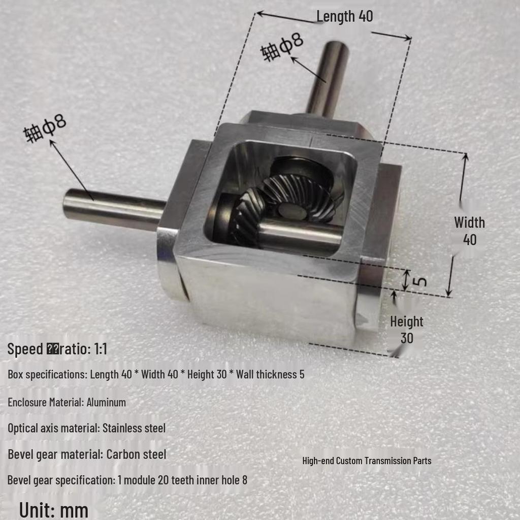 Compacto 1:1 Caja de engranajes reductora cónica de accionamiento en ángulo recto de 8 mm de eje, con engranajes cónicos, de inversión cruzada tipo T