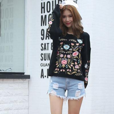 Frühling und Herbst Damen Stickerei Pullover Strick Top Strickwaren