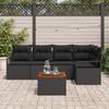 Ensemble de Canapés 6 Pièces avec Coussins Noir Rotin Acacia, Canapé 2 Places avec Rangement et Coussins Noir Rotin 3356378