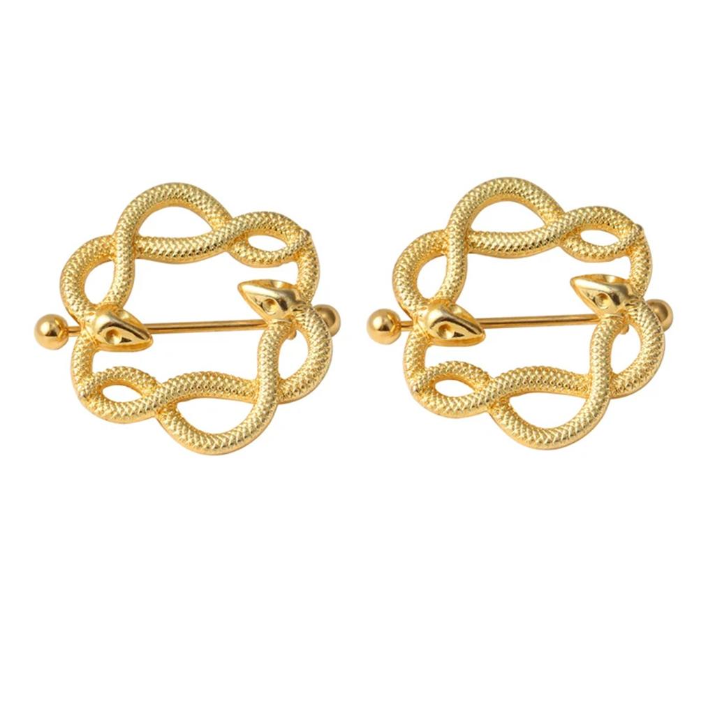 2Pcs 316L Stainless Steel Snake Nipple Rings Punk Industrial Body Piercing Jewelry