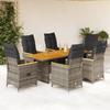 Vidaxl 7-Cz. Set di Mobili da Giardino con Cuscini, Grigio, Rattan PE