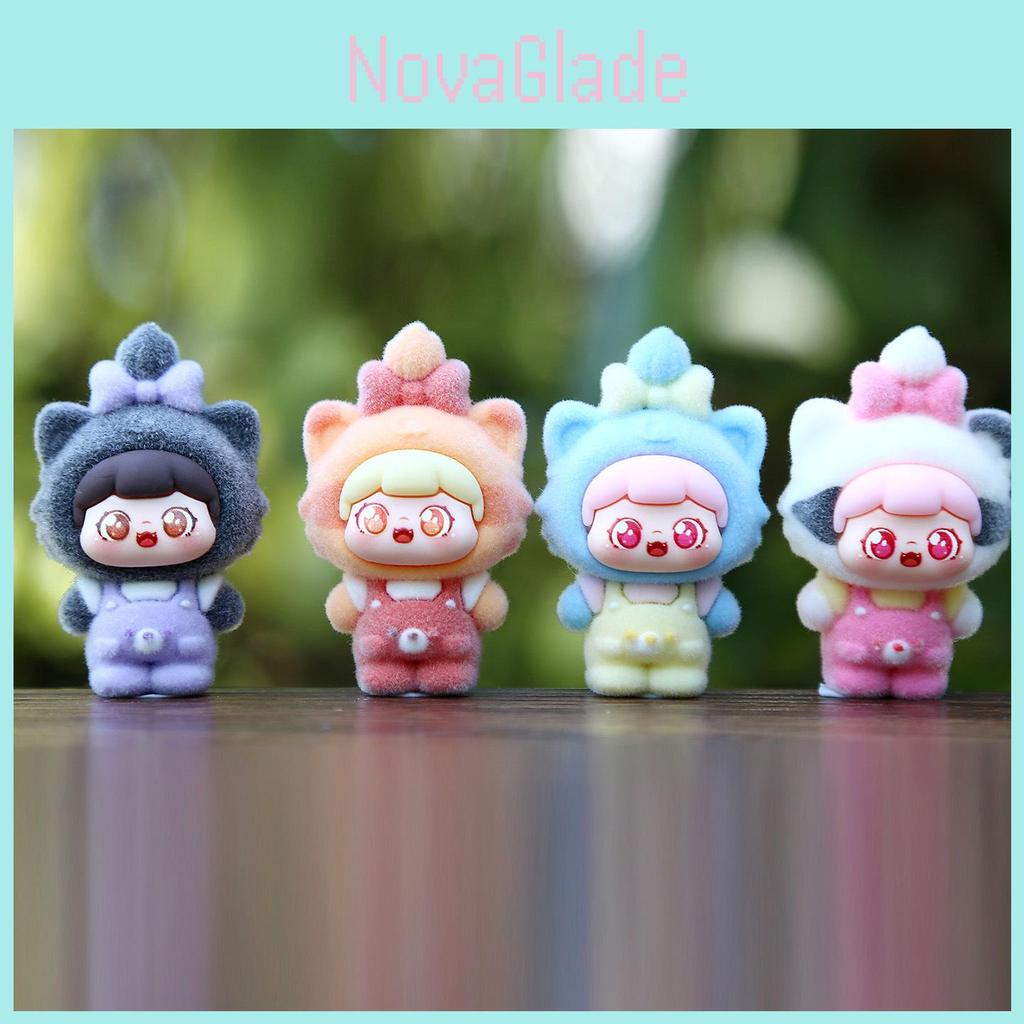 9pcs Creative Cat Head Overalls Girl Model Doll Ornament Set For Collectors