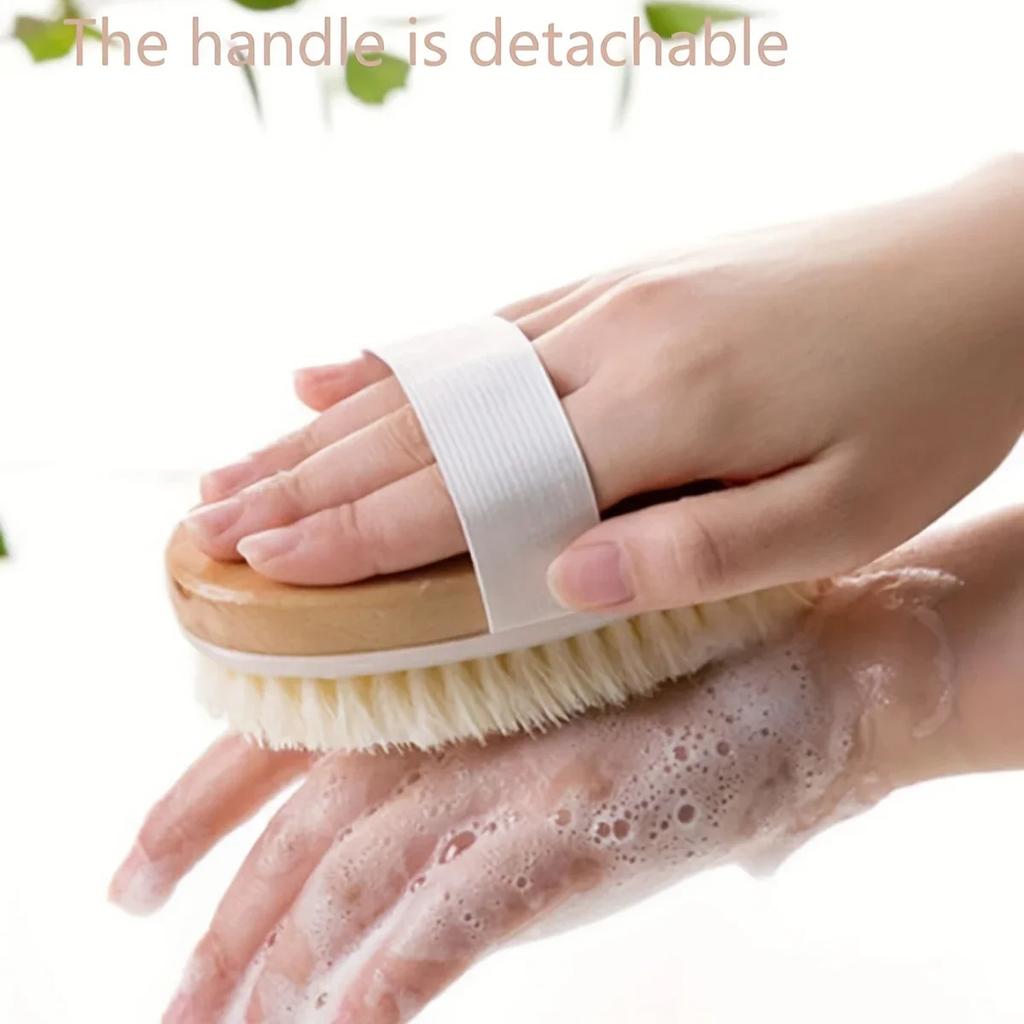 Natural Bristle Body SPA Brush for Wet and Dry Skin, Soft Bath Massager for Home Use