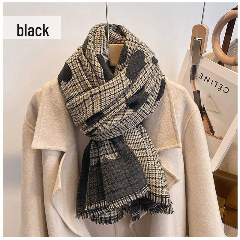 Women's Double-Sided Love Plaid Houndstooth Scarf Shawl
