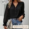 Women's Fashion Casual Solid Color Print V-Neck Long Sleeve Blouses & Shirts