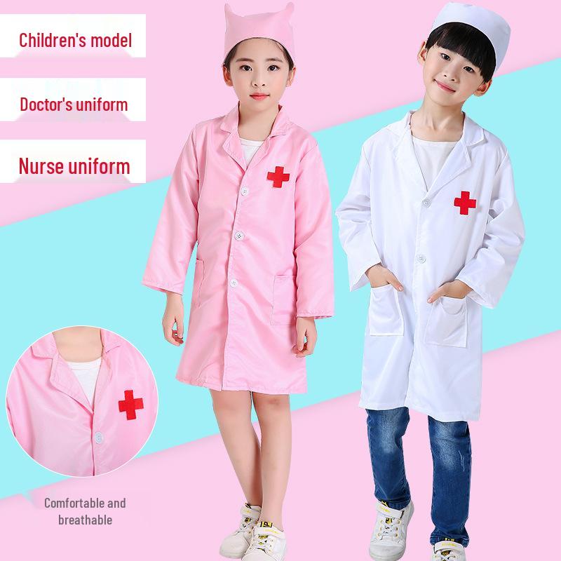Children's Long Sleeve White Lab Coat Costume for Doctor or Nurse Role Play