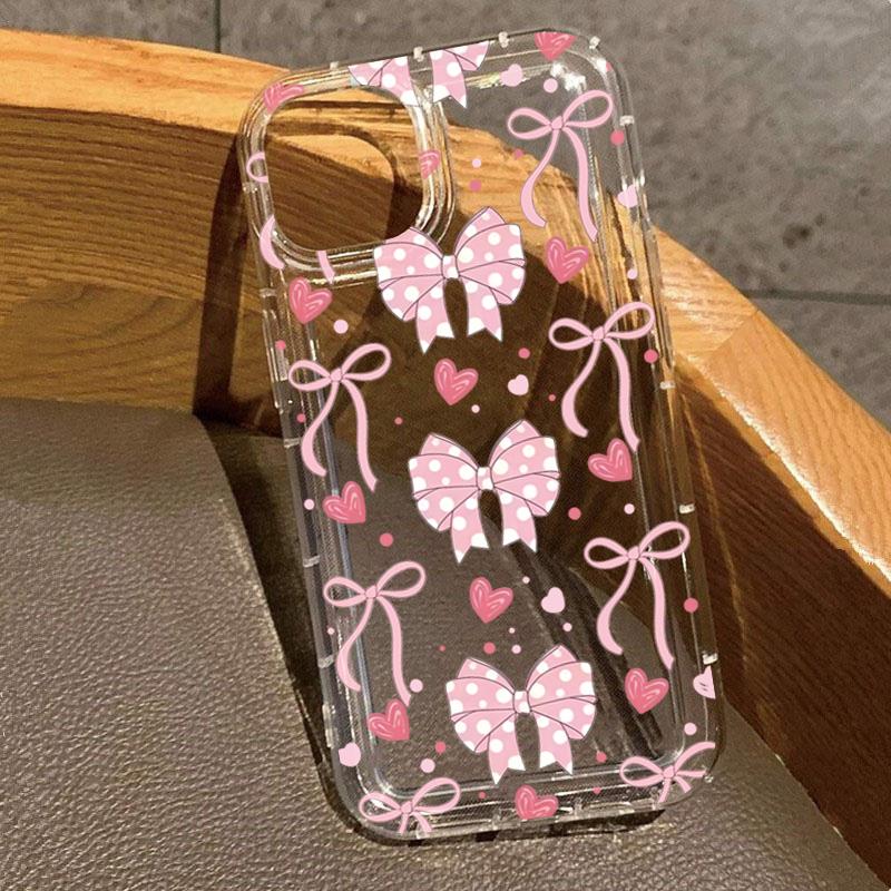 

Cute Pink Bow Transparent Phone Case For iPhone 17 Air 11 12 13 14 15 16 Pro Max 16e XS X XR 16 Plus Soft Back Cover iPhone 11 Pro Max