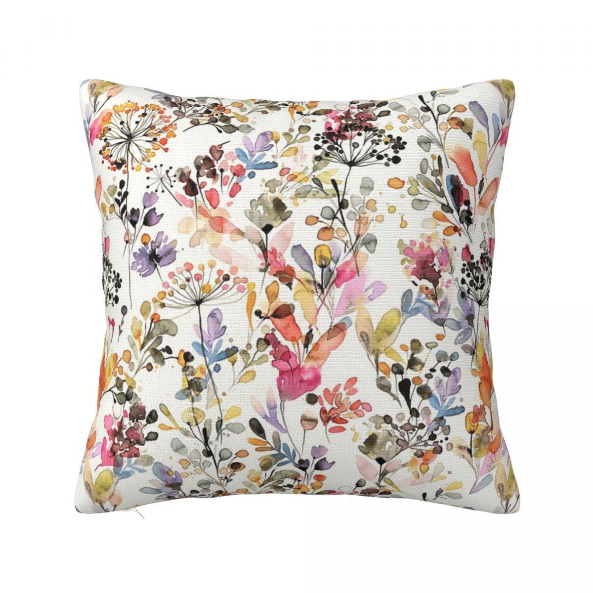 Wild Flowers And Plants Watercolor Square Pillowcase Pillow Cover Polyester Cushion Decor Comfort Throw Pillow for Home Sofa 30x30 cm 12x12 in