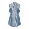 Fashion Style 2024 Summer New Arrival Women's Lapel Sleeveless Waist Mini Patchwork Denim Dress 5862085