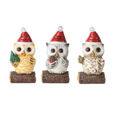 Owl Statue with LED Lighted Santa Hat for Festival Home Accent Resins Miniature Figurine Christmas Decorative Ornament