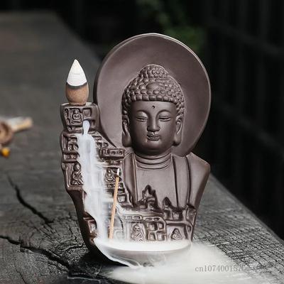 Chinese Style Backflow Incense Burner, Sculpture Purple Sand, Aromatherapy Furnace, Home Decor, Tibetan Buddha, Bodhisattva, 1Pc