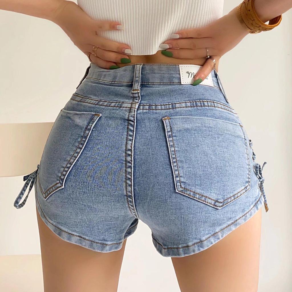 Europees-Amerikaans Pittig Meisje Zomer Uitgesneden Knoop-Up Denim Shorts - Slim Fit, Heup-Omhelzende Hotpants voor Vrouwen