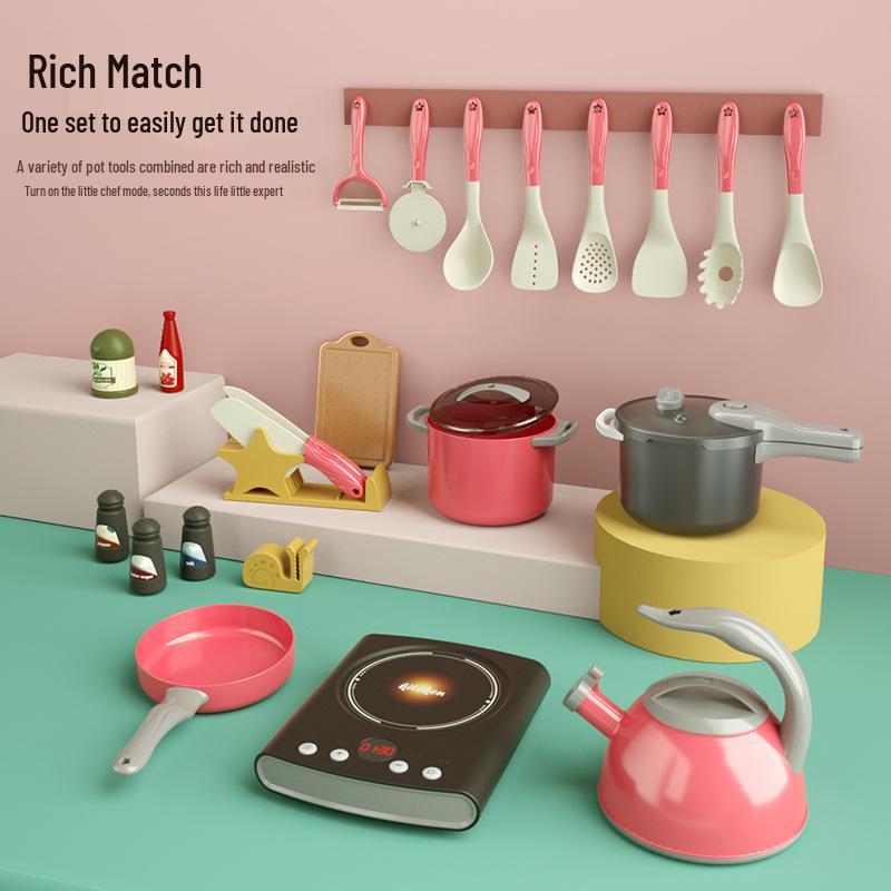 Children's Play Kitchen Toy Rice Cooker Set, Cooking Simulation Kitchenware, New Year Gift for Boys and Girls Ages 3-6