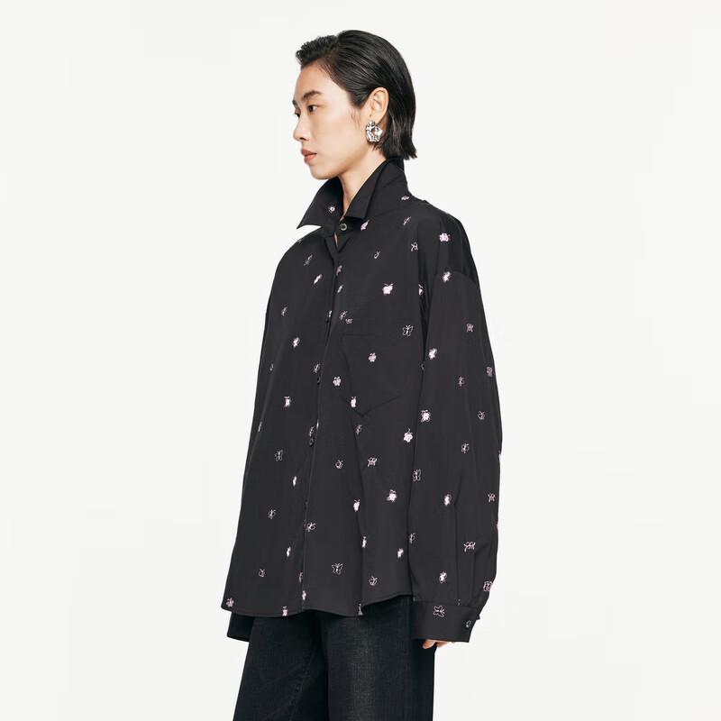 JNBY Women s Butterfly Floral Embroidered Striped Cotton Shirt S