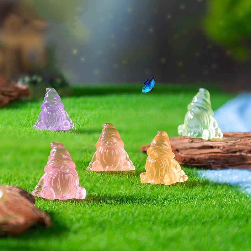 6Pcs Luminous Mini Resin Gnomes Statues Ornaments Cute Diy Fairy Miniature Gnome Figurines For Miniature Garden Home Decor