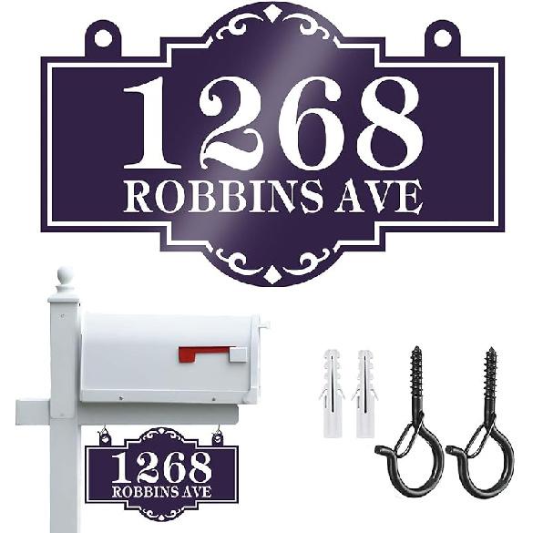 Hanging Address Sign Plaque - Personalized House Number Sign Plaque,House Address Numbers for Outside Mailbox,Lamp Post,Light Post,Metal Reflective