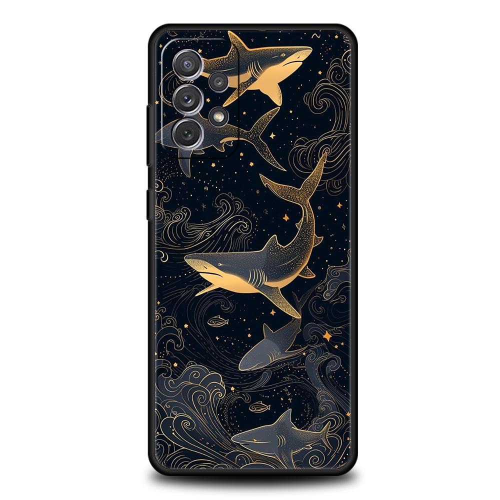 Seaside Sharks Pattern Phone Case for Samsung Galaxy A55 A35 A15 A14 A13 A25 A54 A51 A71 A72 A73 A32 A52 A41 5G Soft TPU Shell