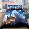 1 Set Anime-Themed Magic Academy Castle & Owl Design Bedding 3D Digital Print All-Season Polyester Quilt Cover & 2 Pillowcases