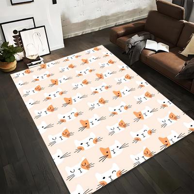 Cute Cartoon Cat Faces Pattern Carpet1Orange and White Design1Soft Pastel Style Suitable for Use As an Anti-slip1 For1room and Bedroom Sofas